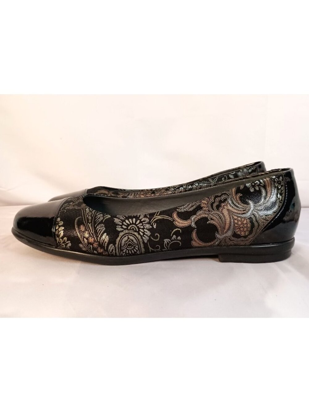 SAS Scenic Cap Toe Ballet Flat Brocade Patent Black Comfort Women 11N